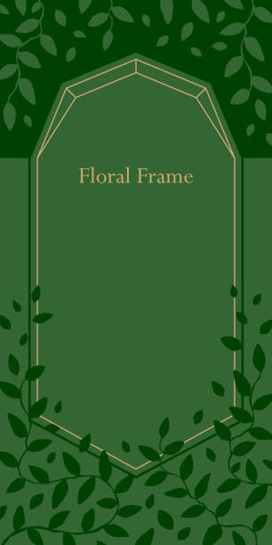 vertical blank floral frame template with leaves - garden decoration stock illustrations