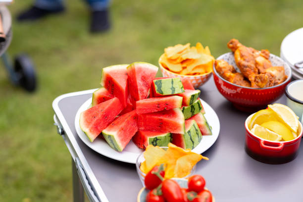 vibrant fresh food served outdoors - food stock pictures, royalty-free photos & images