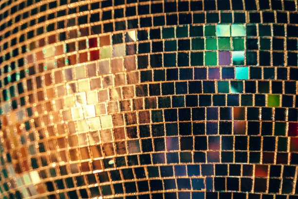 vibrant multi-colored disco ball close-up, illuminated particles - concert stock pictures, royalty-free photos & images
