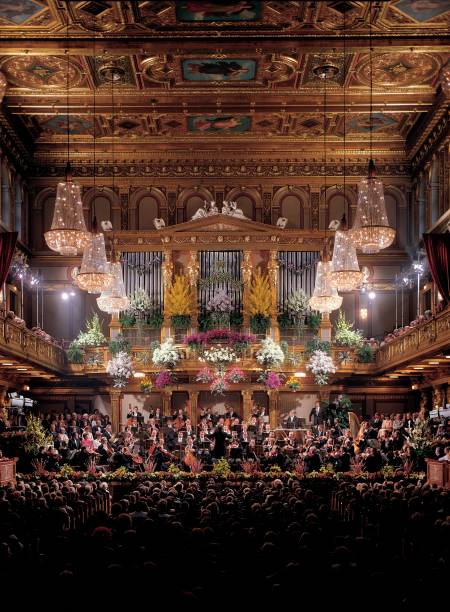 Vienna: The Golden Concert Hall of the Musikverein, decorated with flowers on occasion of the New Year's concert by the Vienna Philharmonic...