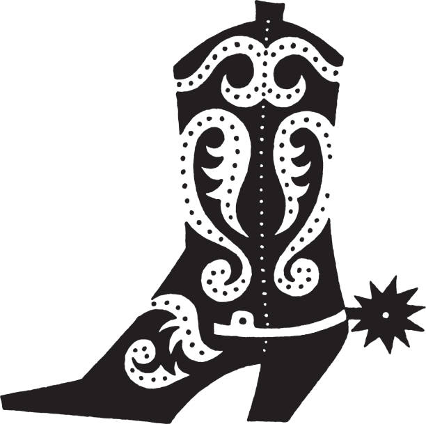 view of boot with ornaments and spur - fashion stock illustrations