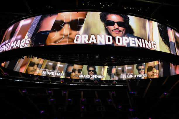 View of Halo Board promoting the Bruno Mars concert, which will be the grand opening of the Intuit Dome, during a press preview on July 19, 2024 in...
