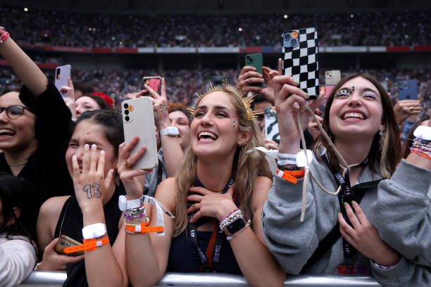 View of the audience as Taylor Swift performs at Groupama Stadium on June 02, 2024 in Lyon, France.