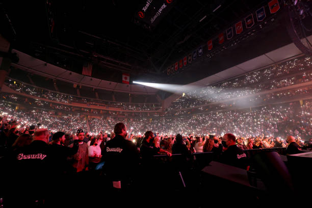 View of the crowd with cell phone lights on inside the venue during iHeartRadio 101.3 KDWB's Jingle Ball 2021 Presented by Capital One at Xcel Energy...
