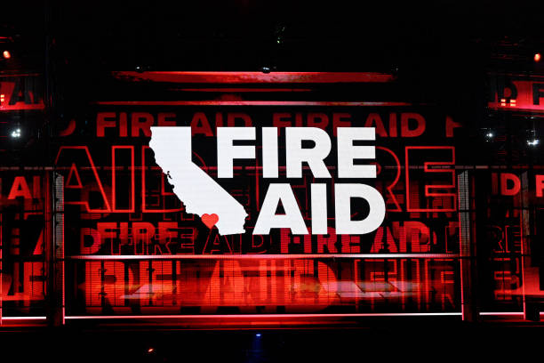 View of the stage during the FIREAID Benefit Concert for California Fire Relief at The Kia Forum on January 30, 2025 in Inglewood, California.