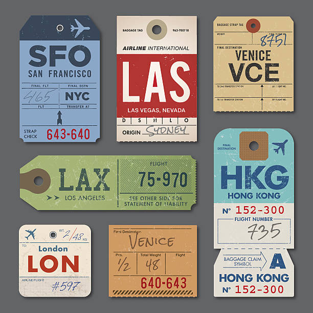 vintage-gepäckanhänger - travel stock-grafiken, -clipart, -cartoons und -symbole