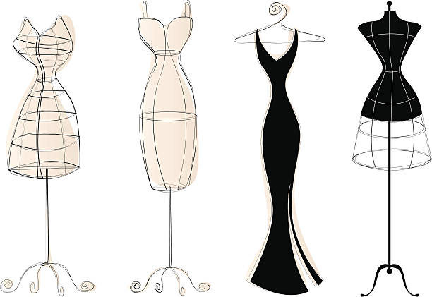 vintage dress forms - fashion stock illustrations