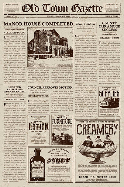 vintage victorian style newspaper design template - home decoration stock illustrations