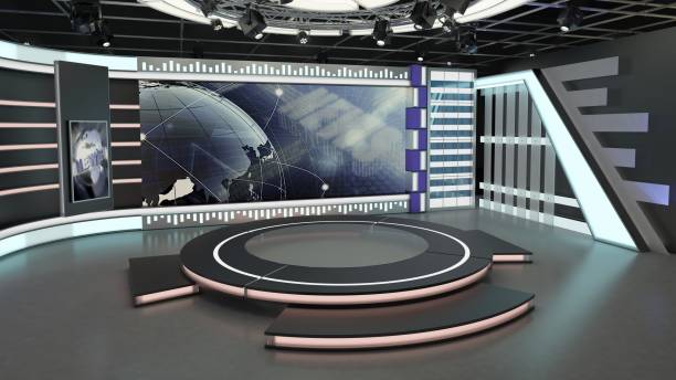 virtual tv studio set. green screen background. 3d rendering - home decoration stock pictures, royalty-free photos & images