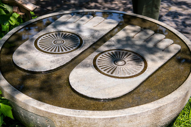 water fountain at hase-dera temple, kamakura, japan - garden decoration stock pictures, royalty-free photos & images