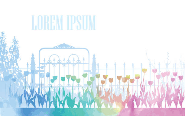watercolor garden gate - garden decoration stock illustrations