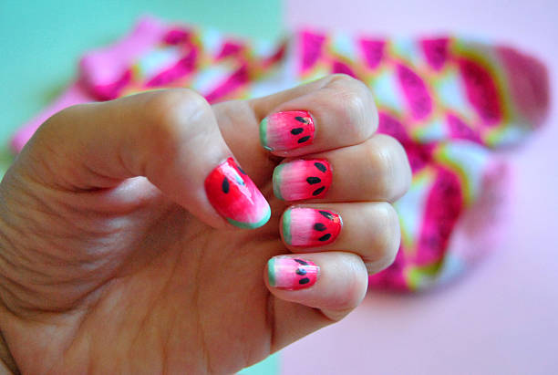 watermelon nail art - nails art stock pictures, royalty-free photos & images