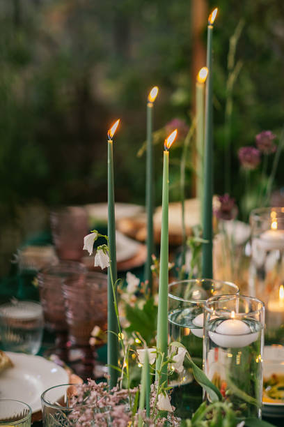 wedding ceremony reception table setting - garden decoration stock pictures, royalty-free photos & images