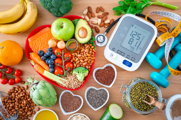 well balanced diet and blood pressure control for heart care - food stock pictures, royalty-free photos & images