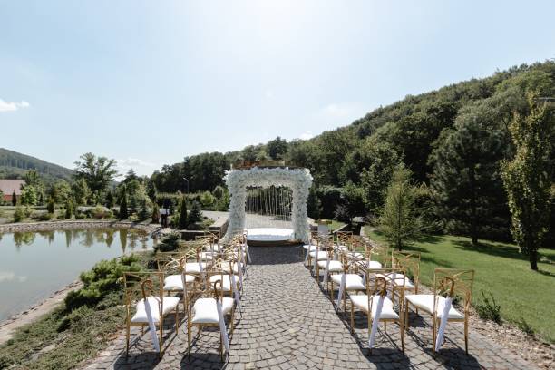 white arch for wedding - stock photo - garden decoration stock pictures, royalty-free photos & images