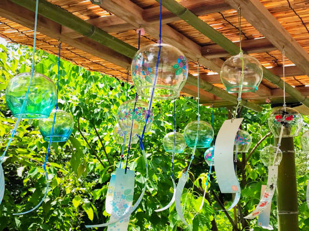 wind bells - garden decoration stock pictures, royalty-free photos & images