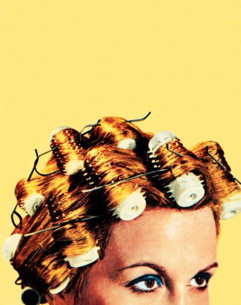 woman with curlers in her hair - hairstyle stock illustrations