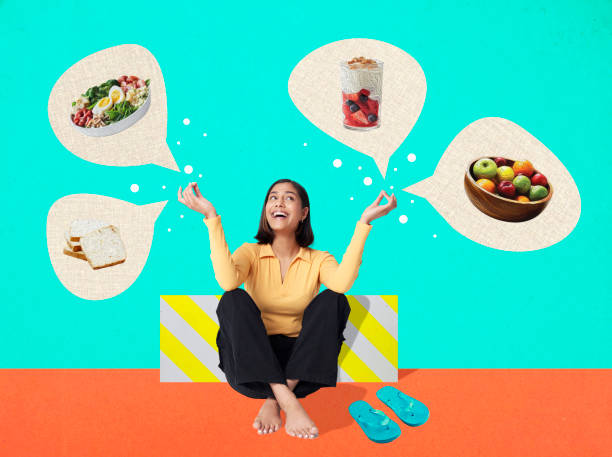 woman with healthy vegan food - food stockfoto's en -beelden