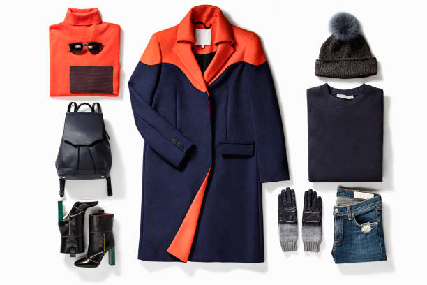 women’s clothing with personal accessories isolated on white background - fashion stock pictures, royalty-free photos & images