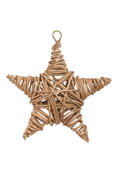 wooden wicker star, christmas tree toy isolated on white background - home decoration stock pictures, royalty-free photos & images
