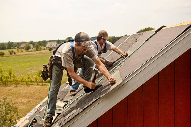 workman install roof on rural building - home decoration stock pictures, royalty-free photos & images