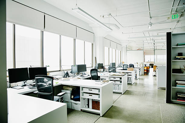 workstations in empty office - home decoration stock pictures, royalty-free photos & images