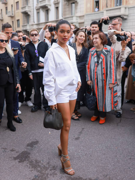 Yara Shahidi is seen during the Milan Fashion Week - Womenswear Spring/Summer 2024 on September 21, 2023 in Milan, Italy.