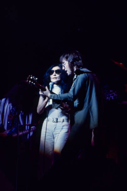 Yoko Ono, John Lennon performing on the ABC tv special 'John Lennon and Yoko Ono Present the One-to-One Concert', Madison Square Garden.