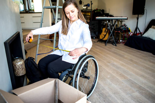 young disabled woman. - home decoration stockfoto's en -beelden