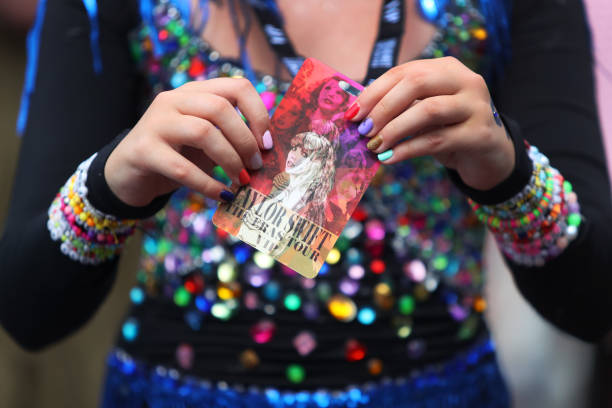 Young fan displays her ticket for Taylor Swift's first Sydney concert outside Accor Stadium on February 23, 2024 in Sydney, Australia. Taylor Swift's...