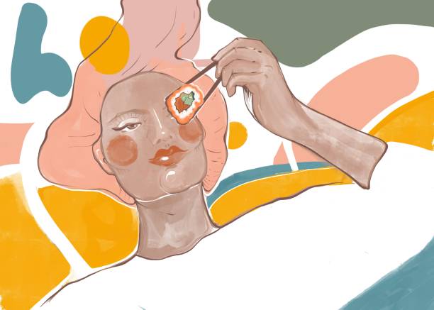 young woman eating sushi - junk food stock pictures, royalty-free photos & images