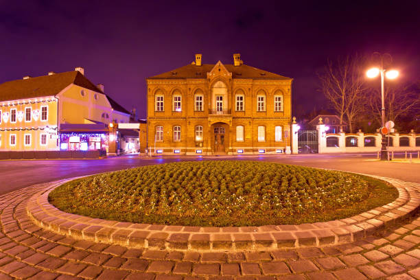 zagreb street architecture night scene - garden decoration stock pictures, royalty-free photos & images