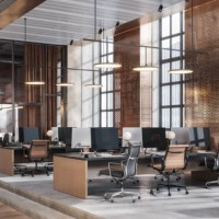 3d beeld van een grote coworking kantoorruimte - home decoration stockfoto's en -beelden