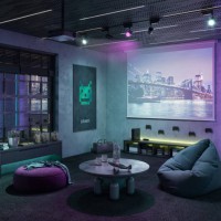 3d image of gamer room with colorful neon lights - home decoration stock pictures, royalty-free photos & images