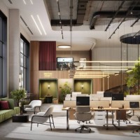 3d image of large open space coworking office interior - home decoration stock pictures, royalty-free photos & images