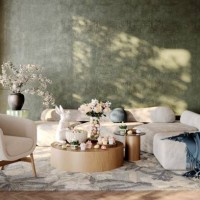 3d rendered of living room with easter decoration - home decoration stock pictures, royalty-free photos & images