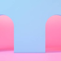 3d rendering blue arch gate pink floor background - home decoration stock pictures, royalty-free photos & images