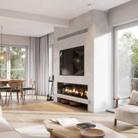 3d rendering of a modern-styled living room with fireplace - home decoration stock pictures, royalty-free photos & images