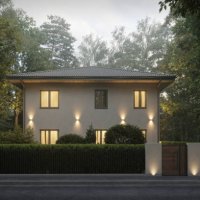 3d rendering of modern bungalow surrounded by a trees - garden decoration stock pictures, royalty-free photos & images