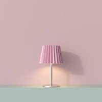 3d rendering, table lamp on shelf with pink lampshade - home decoration stock illustrations