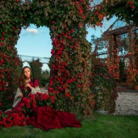 a beautiful blond princess in a secret rose garden setting - garden decoration stock pictures, royalty-free photos & images