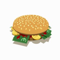 a burger with euro banknotes and coins inside - junk food stock illustrations