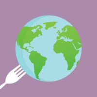 a globe with a fork - food stock illustrations