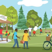 a group of people celebrating the juneteenth holiday in the park - garden decoration stock illustrations