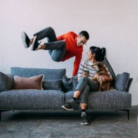 a husband and his wife - delighted to be together again - home decoration stock pictures, royalty-free photos & images