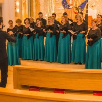 a large group of people dressed in the same formal clothes rehearse before a choral performance with a conductor - concert stock pictures, royalty-free photos & images