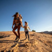 a mother and hiking with her two kids. - travel stock pictures, royalty-free photos & images