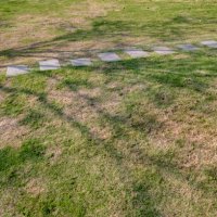 a stone path on the grass - garden decoration stock pictures, royalty-free photos & images