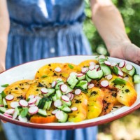 a summer platter of heirloom pineapple tomato salad 2 - food stock pictures, royalty-free photos & images