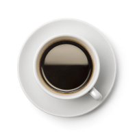 a top-down picture of a cup of coffee on a plate - coffee stock pictures, royalty-free photos & images